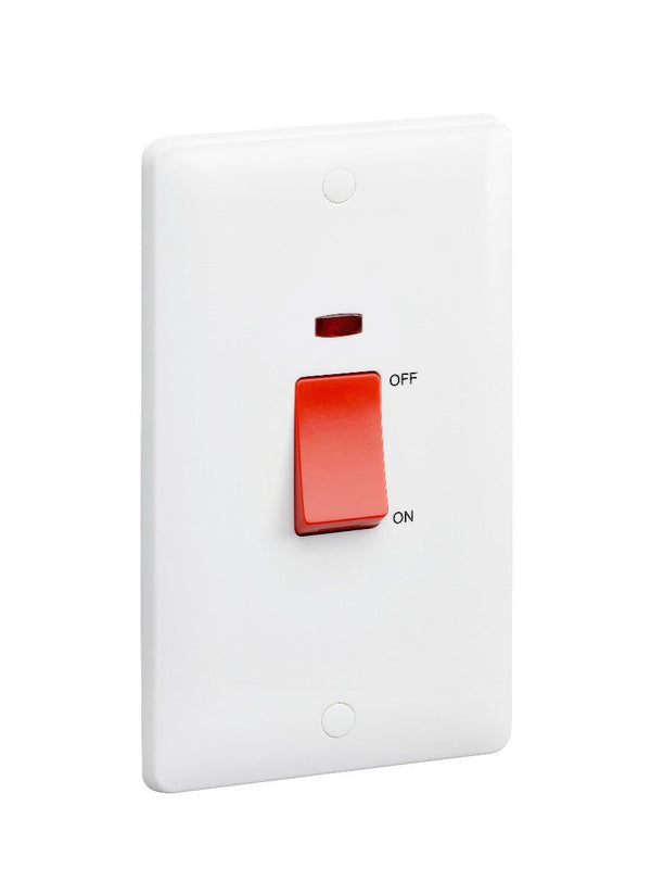 MK Base 45A 2G DP Switch with Neon (2G Portrait) (MB5215NWHI) - MK - Falcon Electrical UK