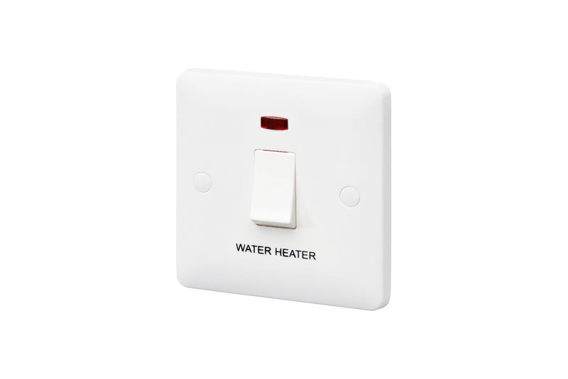 MK Base 20AX 1G DP Switch with Neon - Water Heater (MB8423WHWHI)