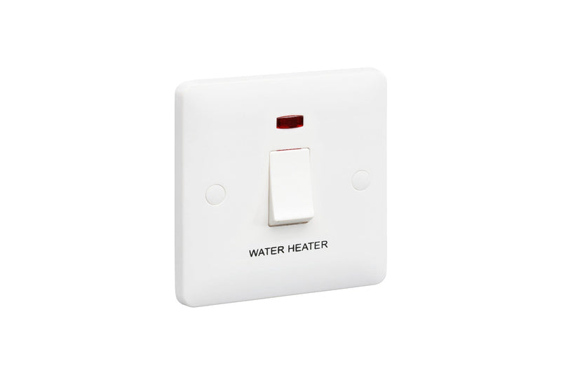 MK Base 20AX 1G DP Switch with Neon - Water Heater (MB8423WHWHI)