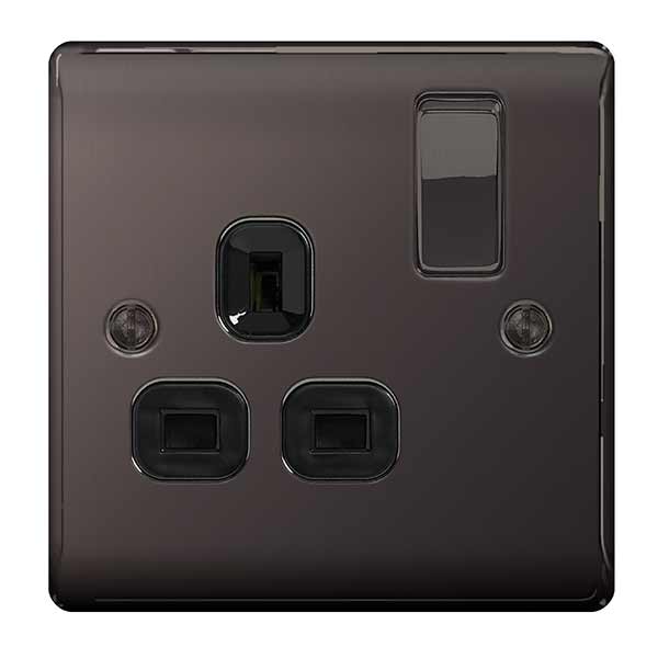 BG NBN21B Nexus Metal Black Nickel Single Switched 13A Power Socket - BG - Falcon Electrical UK