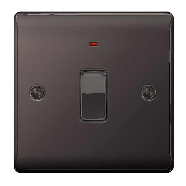 BG NBN31 Nexus Metal Black Nickel Single Switch, 20A With Power Indicator - BG - Falcon Electrical UK