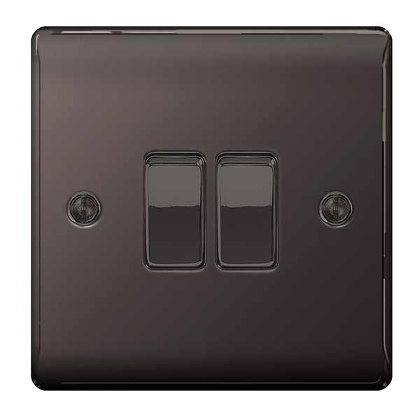 BG NBN42 Nexus Metal Black Nickel Double Switch, 10Ax 2 Way - BG - Falcon Electrical UK