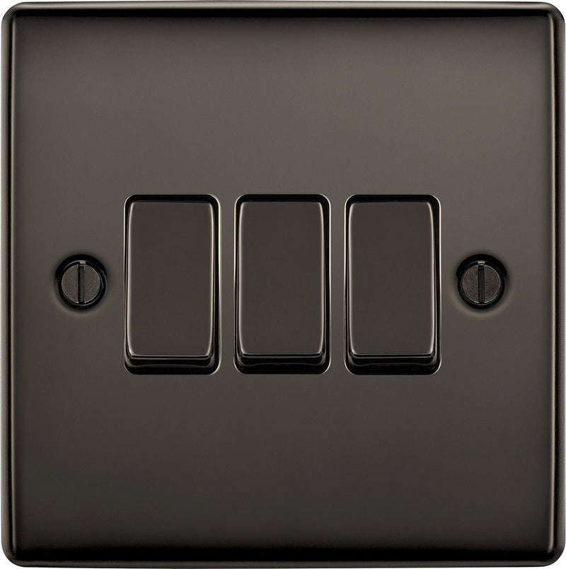 BG NBN43 Nexus Metal Black Nickel Triple Switch, 10Ax 2 Way - BG - Falcon Electrical UK