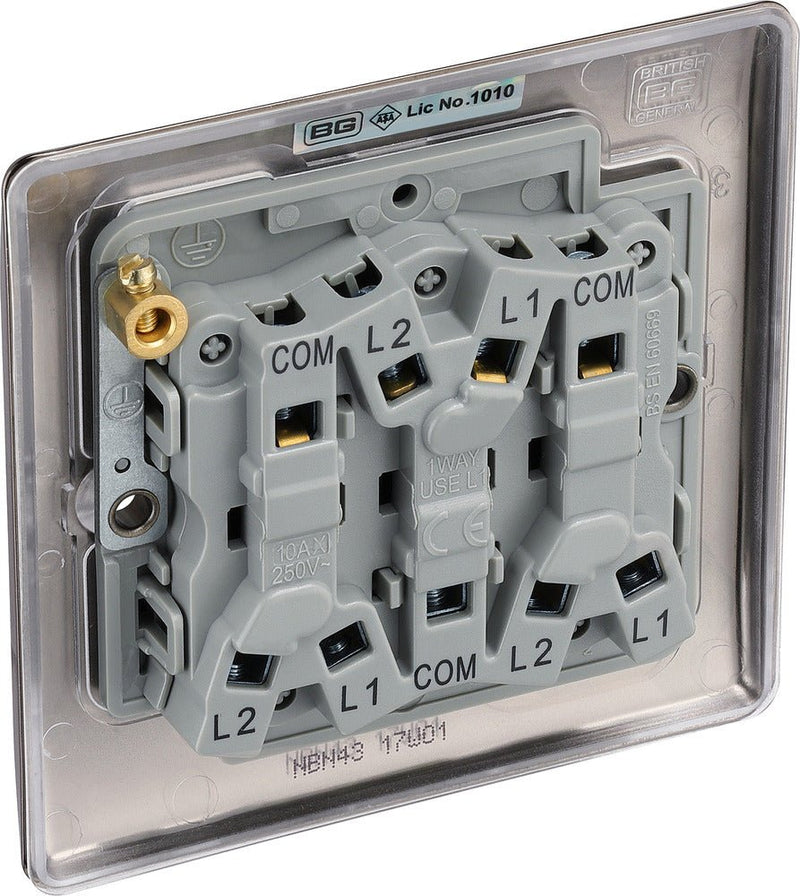 BG NBN43 Nexus Metal Black Nickel Triple Switch, 10Ax 2 Way - BG - Falcon Electrical UK