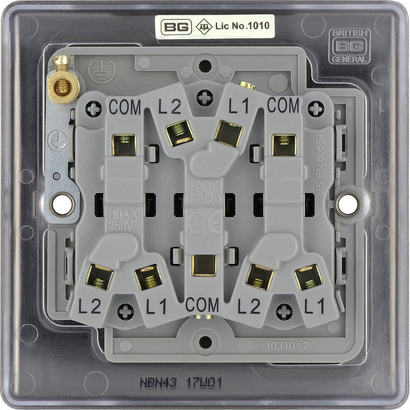 BG NBN43 Nexus Metal Black Nickel Triple Switch, 10Ax 2 Way - BG - Falcon Electrical UK