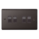 BG NBN44 Nexus Metal Black Nickel Quadruple Switch, 10Ax 2 Way - BG - Falcon Electrical UK