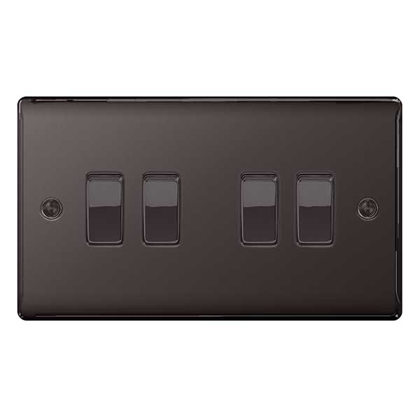BG NBN44 Nexus Metal Black Nickel Quadruple Switch, 10Ax 2 Way - BG - Falcon Electrical UK