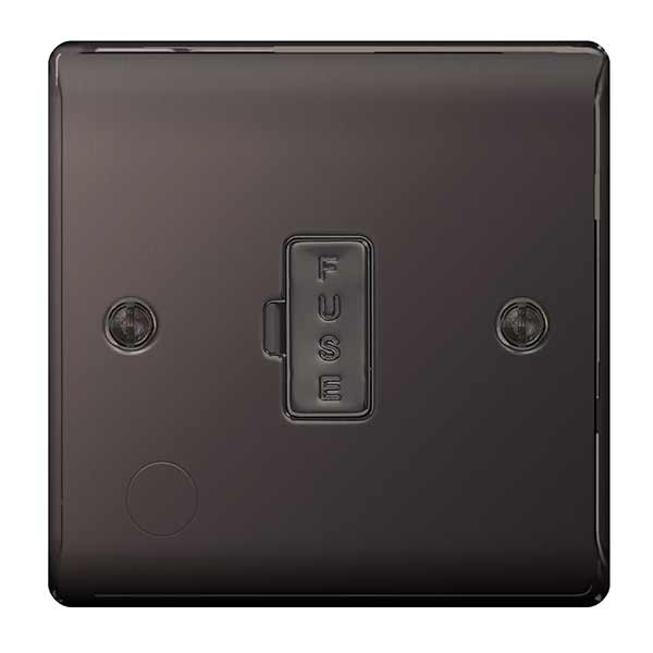 BG NBN55 Nexus Metal Black Nickel Unswi. 13A Fused Conn. Unit w- Cable Outlet - BG - Falcon Electrical UK