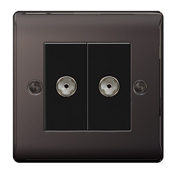 BG NBN61 Nexus Metal Black Nickel Twin Socket for Tv or FM Co-Axial Aerial Connection - BG - Falcon Electrical UK