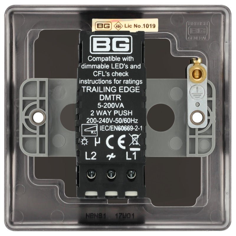 BG NBN81 Nexus Metal Black Nickel 400W Intelligent Single Dimmer Switch, 2-Way Push On-Off - BG - Falcon Electrical UK
