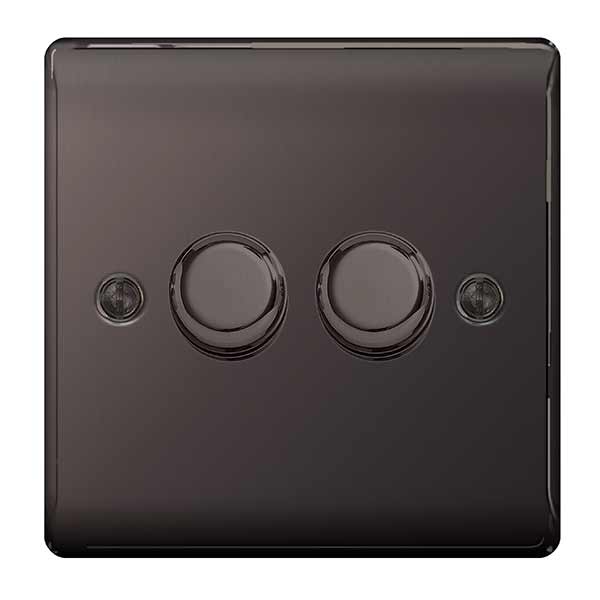 BG NBN82 Nexus Metal Black Nickel Intelligent 400W Double Dimmer Switch, 2-Way Push On-Off - BG - Falcon Electrical UK