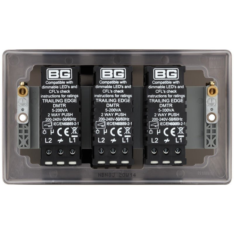 BG NBN83 Nexus Metal Black Nickel Intelligent 400W Triple Dimmer Switch, 2-Way Push On-Off - BG - Falcon Electrical UK