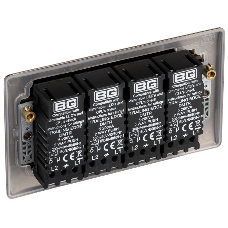 BG NBN84 Nexus Metal Black Nickel Intelligent 400W Quadruple Dimmer Switch, 2-Way Push On-Off - BG - Falcon Electrical UK