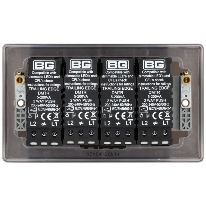 BG NBN84 Nexus Metal Black Nickel Intelligent 400W Quadruple Dimmer Switch, 2-Way Push On-Off - BG - Falcon Electrical UK