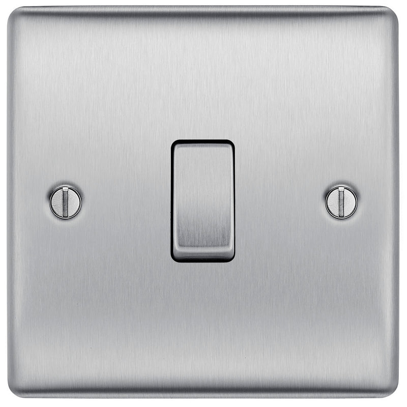 BG NBS12 Nexus Metal Brushed Steel Single Switch, 10A x 2 Way - BG - Falcon Electrical UK