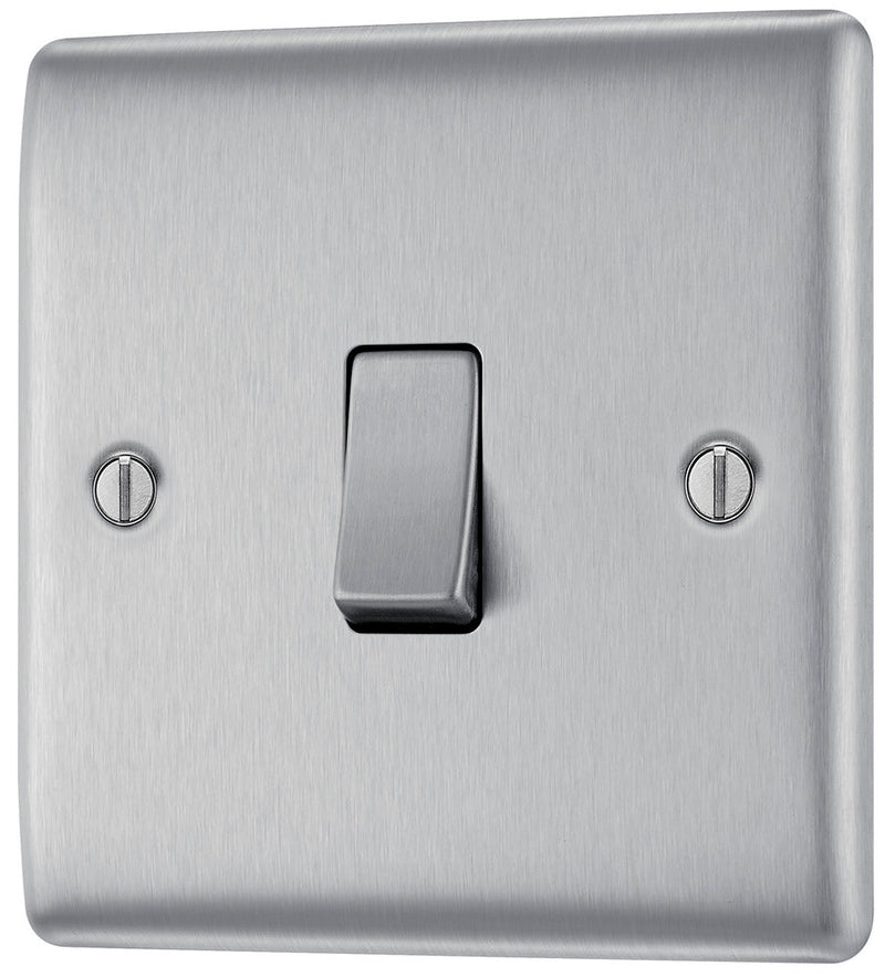 BG NBS12 Nexus Metal Brushed Steel Single Switch, 10A x 2 Way - BG - Falcon Electrical UK