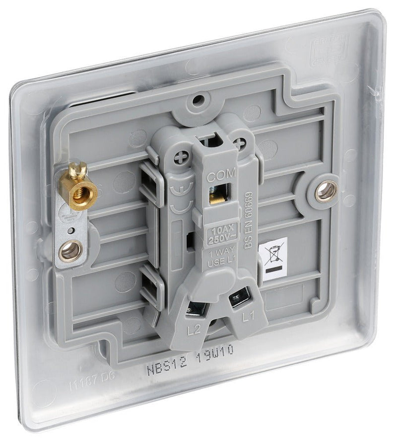 BG NBS12 Nexus Metal Brushed Steel Single Switch, 10A x 2 Way - BG - Falcon Electrical UK