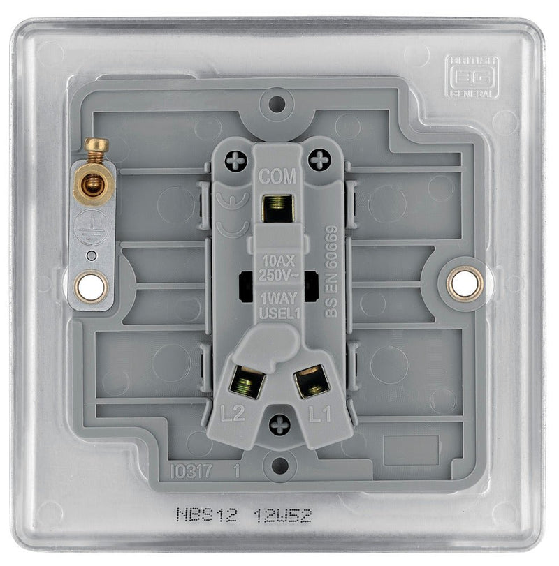 BG NBS12 Nexus Metal Brushed Steel Single Switch, 10A x 2 Way - BG - Falcon Electrical UK