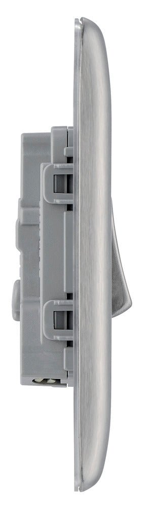 BG NBS12 Nexus Metal Brushed Steel Single Switch, 10A x 2 Way - BG - Falcon Electrical UK