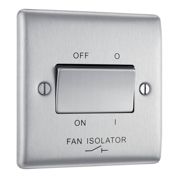 BG NBS15 Nexus Metal Brushed Steel Triple Pole Fan Isolator Switch, 10A - BG - Falcon Electrical UK