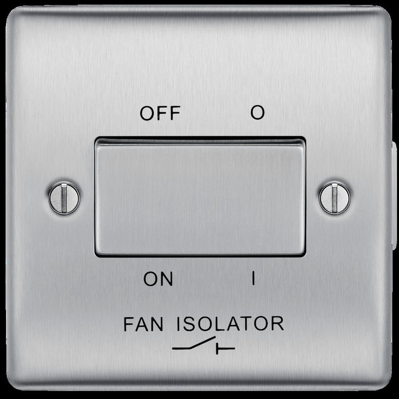 BG NBS15 Nexus Metal Brushed Steel Triple Pole Fan Isolator Switch, 10A - BG - Falcon Electrical UK