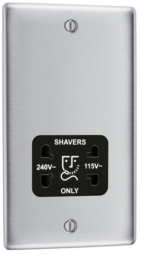 BG NBS20B Nexus Metal Brushed Steel Dual Voltage Shaver Socket - BG - Falcon Electrical UK