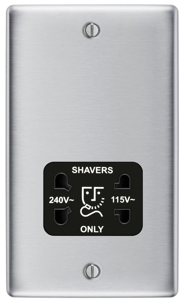 BG NBS20B Nexus Metal Brushed Steel Dual Voltage Shaver Socket - BG - Falcon Electrical UK