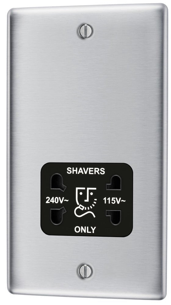 BG NBS20B Nexus Metal Brushed Steel Dual Voltage Shaver Socket - BG - Falcon Electrical UK