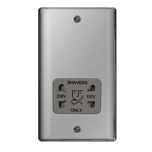 BG NBS20G Nexus Metal Brushed Steel Dual Voltage Shaver Socket - BG - Falcon Electrical UK