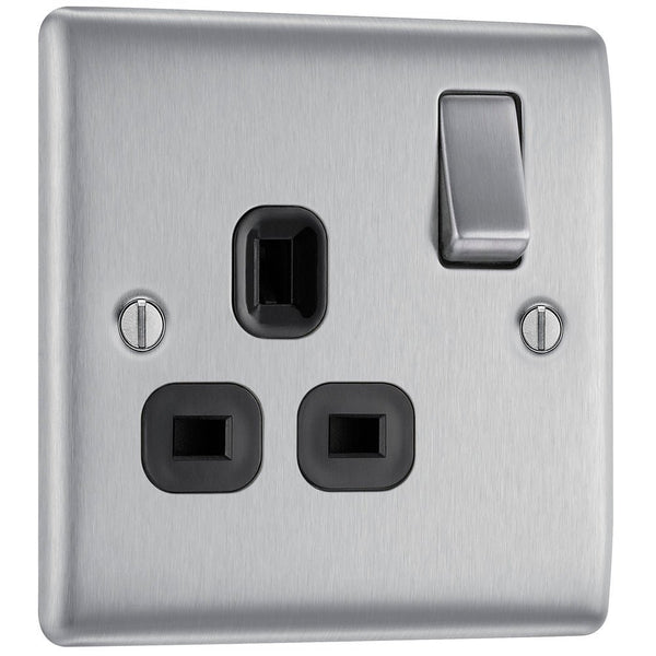 BG NBS21B Nexus Metal Brushed Steel Single Switched 13A Power Socket - BG - Falcon Electrical UK