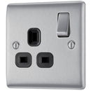 BG NBS21B Nexus Metal Brushed Steel Single Switched 13A Power Socket - BG - Falcon Electrical UK