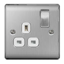 BG NBS21W Nexus Metal Brushed Steel Single Switched 13A Power Socket - BG - Falcon Electrical UK