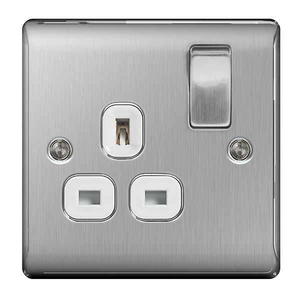 BG NBS21W Nexus Metal Brushed Steel Single Switched 13A Power Socket - BG - Falcon Electrical UK