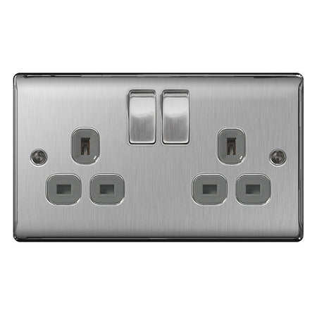 BG NBS22G Nexus Metal Brushed Steel Double Switched 13A Power Socket - BG - Falcon Electrical UK