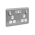 BG NBS22U3 Nexus Metal Brushed Steel 2x Swi. 13A Power Skt w- Usb Charging - 2X Usb Skts (3.1A) - BG - Falcon Electrical UK