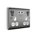 BG NBS22U3 Nexus Metal Brushed Steel 2x Swi. 13A Power Skt w- Usb Charging - 2X Usb Skts (3.1A) - BG - Falcon Electrical UK