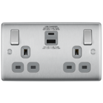 BG NBS22UAC30G Nexus Metal Brushed Steel Double 13A Socket with Type A and C Charger 30W - BG - Falcon Electrical UK