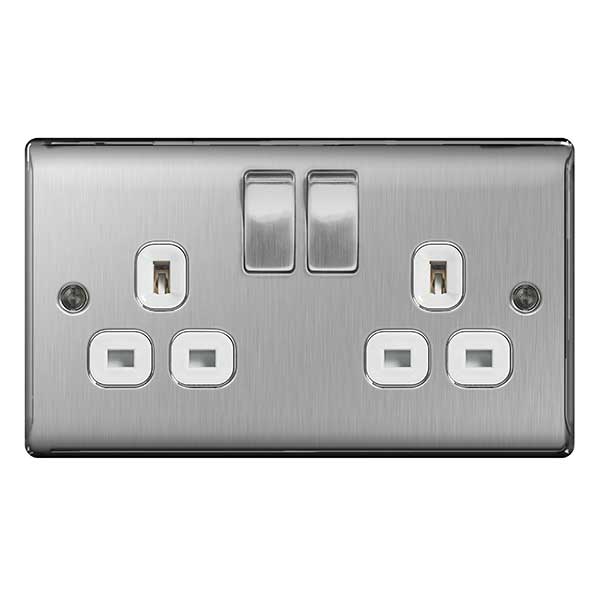 BG NBS22W Nexus Metal Brushed Steel Double Switched 13A Power Socket - BG - Falcon Electrical UK
