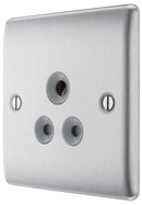 BG NBS29G Nexus Metal Brushed Steel Single Round Pin Unswitched 5A Socket - BG - Falcon Electrical UK