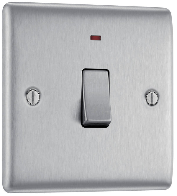 BG NBS31 Nexus Metal Brushed Steel Single Switch, 20A With Power Indicator - BG - Falcon Electrical UK