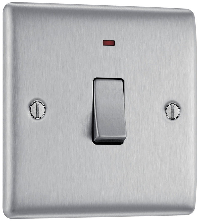 BG NBS31 Nexus Metal Brushed Steel Single Switch, 20A With Power Indicator - BG - Falcon Electrical UK