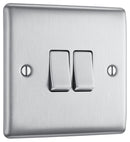 BG NBS42 Nexus Metal Brushed Steel Double Switch, 10Ax 2 Way - BG - Falcon Electrical UK