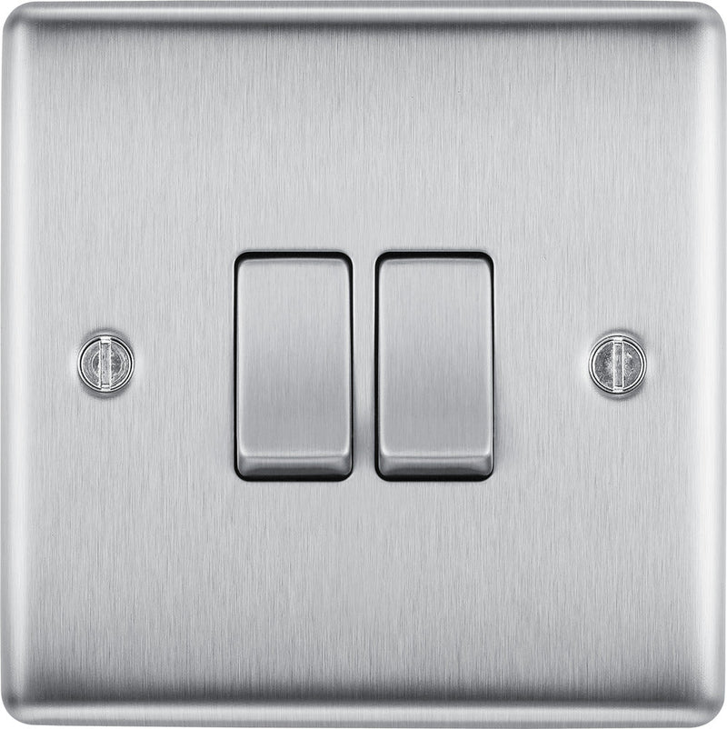 BG NBS42 Nexus Metal Brushed Steel Double Switch, 10Ax 2 Way - BG - Falcon Electrical UK