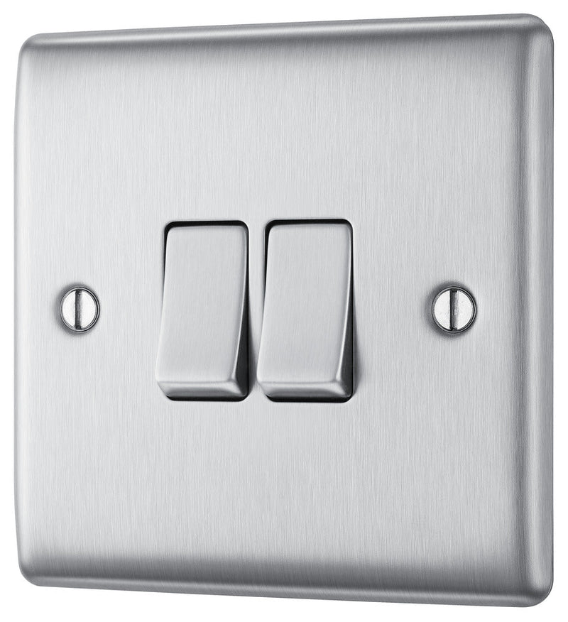 BG NBS42 Nexus Metal Brushed Steel Double Switch, 10Ax 2 Way - BG - Falcon Electrical UK