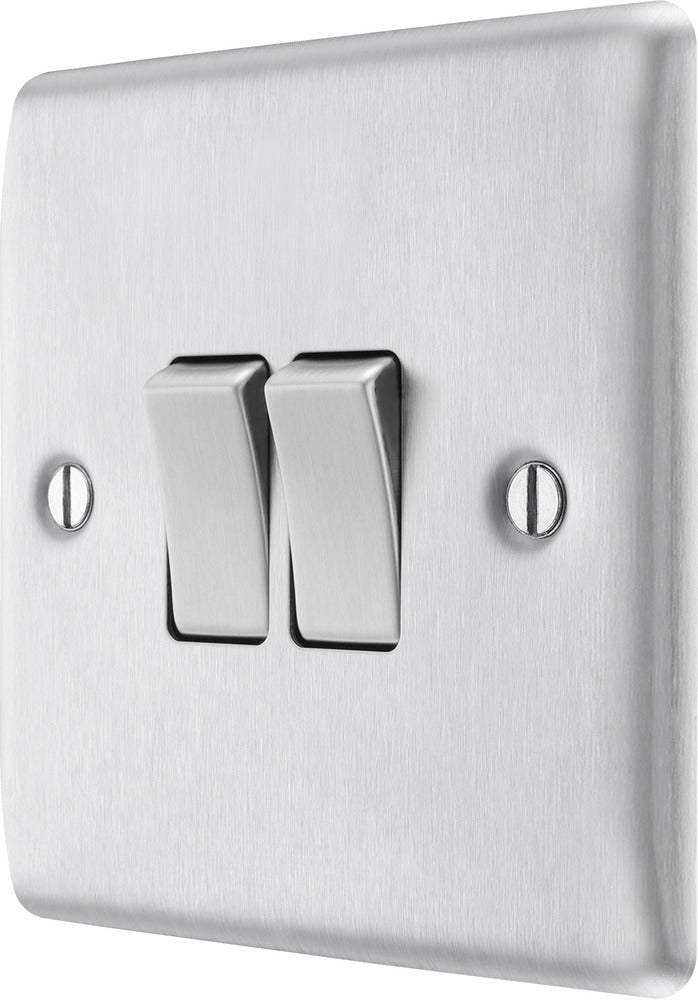 BG NBS42 Nexus Metal Brushed Steel Double Switch, 10Ax 2 Way - BG - Falcon Electrical UK