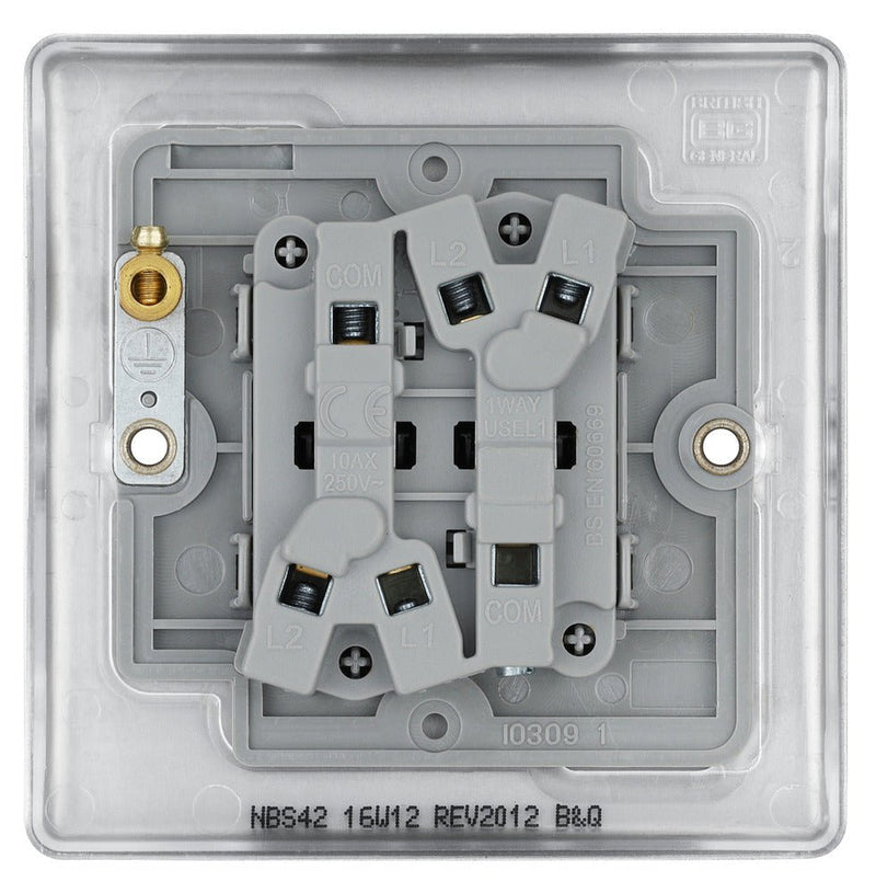 BG NBS42 Nexus Metal Brushed Steel Double Switch, 10Ax 2 Way - BG - Falcon Electrical UK