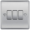 BG NBS43 Nexus Metal Brushed Steel Triple Switch, 10Ax 2 Way - BG - Falcon Electrical UK