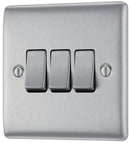 BG NBS43 Nexus Metal Brushed Steel Triple Switch, 10Ax 2 Way - BG - Falcon Electrical UK