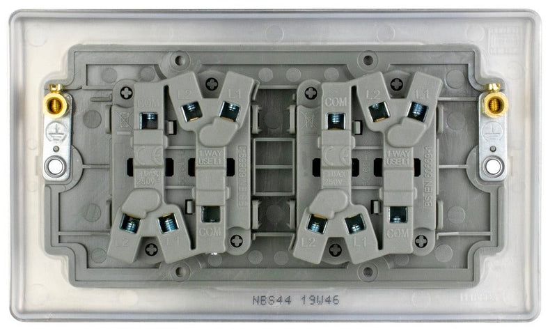 BG NBS44 Nexus Metal Brushed Steel Quadruple Switch, 10Ax 2 Way - BG - Falcon Electrical UK