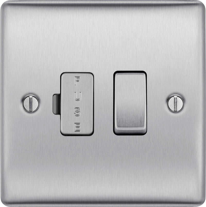 BG NBS50 Nexus Metal Brushed Steel Switched 13A Fused Connection Unit - BG - Falcon Electrical UK